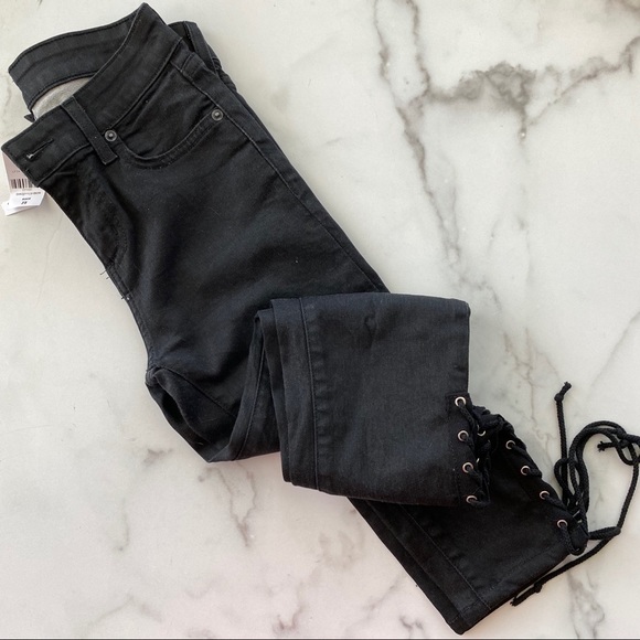 LF Denim - NWT LF black lace up calf skinny jeans